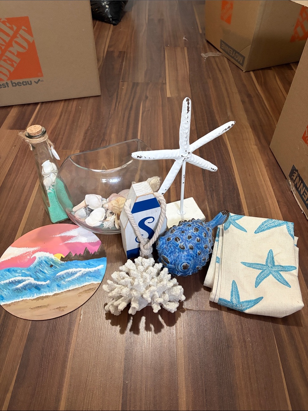 Coastal Starfish & Coral Home Accent Set in Blue and White